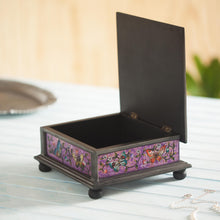 Load image into Gallery viewer, Reverse Painted Glass Decorative Box with Butterflies - Purple Winter Butterflies | NOVICA