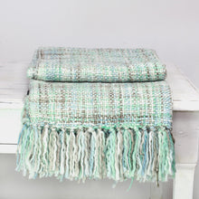 Load image into Gallery viewer, Pastel Green Throw Blanket with Fringes from India - Mint Beauty | NOVICA