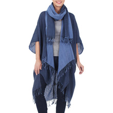 Load image into Gallery viewer, Midnight Blue Cotton Thai Jacket with Light Blue Scarf Set - Midnight Blue Mystique | NOVICA