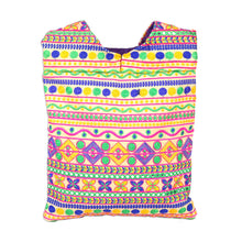Load image into Gallery viewer, Multi-Colored Geometric Embroidered Striped Sling Handbag - Beige Floral Fantasy | NOVICA