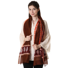 Load image into Gallery viewer, Batik Cotton and Silk Blend Shawl with Coffee Paisley Motifs - Coffee Morning | NOVICA
