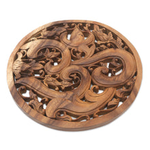 Load image into Gallery viewer, Hand Carved Om Symbol Wood Relief Panel from Bali - Binding Om | NOVICA