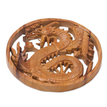Load image into Gallery viewer, Suar Wood Wall Relief Panel of a Dragon from Indonesia - Enraged Dragon | NOVICA