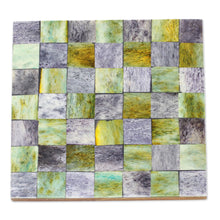 Load image into Gallery viewer, Six Green and Grey Checkerboard Bone Coasters from India - Earthy Checkers | NOVICA