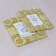 Load image into Gallery viewer, 4x6 and 3x5 Natural Fiber Indonesian Photo Frames in Yellow - Circle of Memories in Yellow | NOVICA