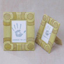 Load image into Gallery viewer, 4x6 and 3x5 Natural Fiber Indonesian Photo Frames in Yellow - Circle of Memories in Yellow | NOVICA