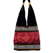 Load image into Gallery viewer, Cotton Thai Style Shoulder Bag in Crimson and Black - Crimson Wine | NOVICA