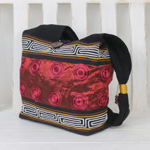 Load image into Gallery viewer, Cotton Thai Style Shoulder Bag in Crimson and Black - Crimson Wine | NOVICA