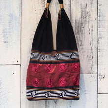 Load image into Gallery viewer, Cotton Thai Style Shoulder Bag in Crimson and Black - Crimson Wine | NOVICA