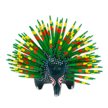 Load image into Gallery viewer, Copal Wood and Maguey Mexican Porcupine Sculpture in Green - Cute Porcupine in Green | NOVICA