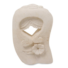 Load image into Gallery viewer, Sandstone Sculpture of a Couple Kissing from Indonesia - Flower Kisses | NOVICA