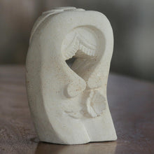 Load image into Gallery viewer, Sandstone Sculpture of a Couple Kissing from Indonesia - Flower Kisses | NOVICA