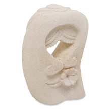 Load image into Gallery viewer, Sandstone Sculpture of a Couple Kissing from Indonesia - Flower Kisses | NOVICA