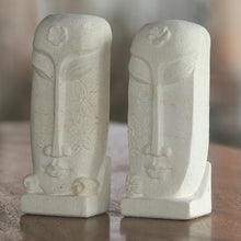 Load image into Gallery viewer, Pair of Hand Carved Sandstone Face Sculptures from Indonesia - Harum Couple | NOVICA