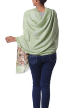 Load image into Gallery viewer, Wool Butterfly Shawl in Light Olive by Indian Artisans - Fantasy Flutter | NOVICA