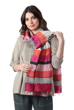 Load image into Gallery viewer, Hand Block Printed 100% Tussar Silk Shawl from India - Kolkata Joy | NOVICA