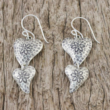 Load image into Gallery viewer, Floral Heart-Shaped Sterling Silver Earrings from Thailand - Flowering Love | NOVICA