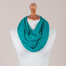 Load image into Gallery viewer, Alpaca Blend Knit Infinity Scarf in Teal from Peru - Fashionable Andes in Teal | NOVICA