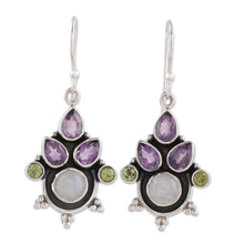 Load image into Gallery viewer, Multi-Gem Amethyst Rainbow Moonstone and Peridot Earrings - Colorful Bunch | NOVICA