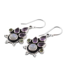 Load image into Gallery viewer, Multi-Gem Amethyst Rainbow Moonstone and Peridot Earrings - Colorful Bunch | NOVICA
