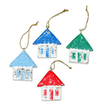 Load image into Gallery viewer, Four Albesia Wood Distressed House Ornaments from Bali - Festive Home | NOVICA