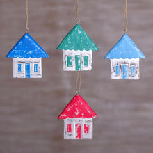 Load image into Gallery viewer, Four Albesia Wood Distressed House Ornaments from Bali - Festive Home | NOVICA