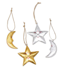 Load image into Gallery viewer, Four Moon and Star Albesia Wood Ornaments from Bali - Stellar Holiday | NOVICA