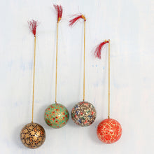 Load image into Gallery viewer, Set of Four Round Colorful Papier Mache Ornaments from India - Alluring Baubles | NOVICA