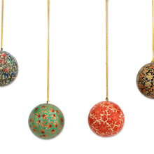 Load image into Gallery viewer, Set of Four Round Colorful Papier Mache Ornaments from India - Alluring Baubles | NOVICA