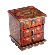 Load image into Gallery viewer, Reverse Painted Glass Decorative Chest in Red from Peru - Joyous Red Enchantment | NOVICA