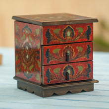 Load image into Gallery viewer, Reverse Painted Glass Decorative Chest in Red from Peru - Joyous Red Enchantment | NOVICA