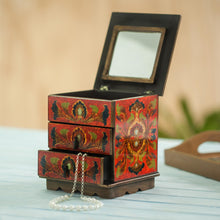 Load image into Gallery viewer, Reverse Painted Glass Decorative Chest in Red from Peru - Joyous Red Enchantment | NOVICA