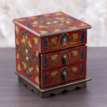 Load image into Gallery viewer, Reverse Painted Glass Decorative Chest in Red from Peru - Joyous Red Enchantment | NOVICA