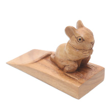 Load image into Gallery viewer, Hand Carved Suar Wood Mouse Door Stopper in Brown from Bali - Charming Mouse in Brown | NOVICA
