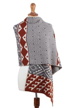 Load image into Gallery viewer, Alpaca Blend Geometric Shawl in Brick and Slate from Peru - Geometric Andes | NOVICA
