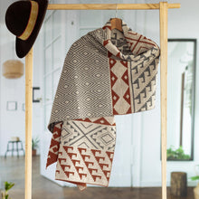 Load image into Gallery viewer, Alpaca Blend Geometric Shawl in Brick and Slate from Peru - Geometric Andes | NOVICA