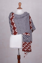 Load image into Gallery viewer, Alpaca Blend Geometric Shawl in Brick and Slate from Peru - Geometric Andes | NOVICA