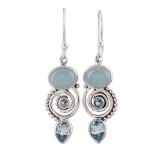 Load image into Gallery viewer, Blue Topaz and Chalcedony Dangle Earrings from India - Sentimental Journey | NOVICA
