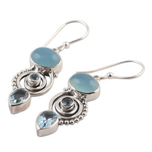 Load image into Gallery viewer, Blue Topaz and Chalcedony Dangle Earrings from India - Sentimental Journey | NOVICA