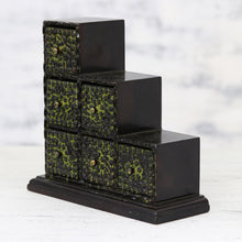 Load image into Gallery viewer, Chartreuse Green Embossed Aluminum on Wood Mini-Box - Chartreuse Sextet | NOVICA