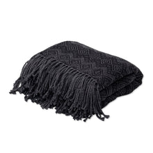 Load image into Gallery viewer, Throw Blanket with Diamond Motifs in Smoke and Black - Smoky Black Diamonds | NOVICA