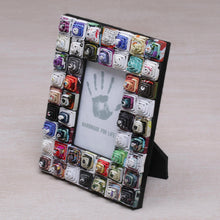 Load image into Gallery viewer, 3x5 Recycled Paper Photo Frame with Multicolored Squares - Square Shrines | NOVICA