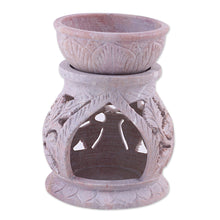 Load image into Gallery viewer, Handcrafted Leaf Motif Soapstone Oil Warmer from India - Garden of Leaves | NOVICA