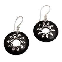 Load image into Gallery viewer, Sterling Silver and Sono Wood Circular Earrings from Bali - Eclipse the Sun | NOVICA