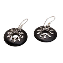 Load image into Gallery viewer, Sterling Silver and Sono Wood Circular Earrings from Bali - Eclipse the Sun | NOVICA