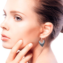 Load image into Gallery viewer, Sterling Silver and Lava Stone Pointed Earrings from Bali - Dotted Arrows | NOVICA