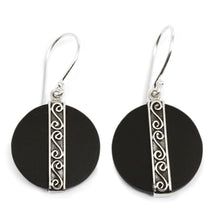 Load image into Gallery viewer, Sterling Silver and Lava Stone Spiral Motif Dangle Earrings - Gerhana Majesty | NOVICA