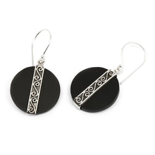 Load image into Gallery viewer, Sterling Silver and Lava Stone Spiral Motif Dangle Earrings - Gerhana Majesty | NOVICA