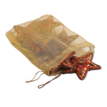 Load image into Gallery viewer, Set of Six Beaded Star Ornaments from India - Brilliant Stars | NOVICA
