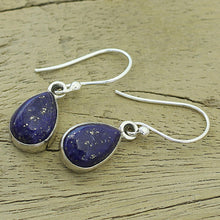 Load image into Gallery viewer, Lapis Lazuli and Sterling Silver Hook Earrings from India - Be True | NOVICA